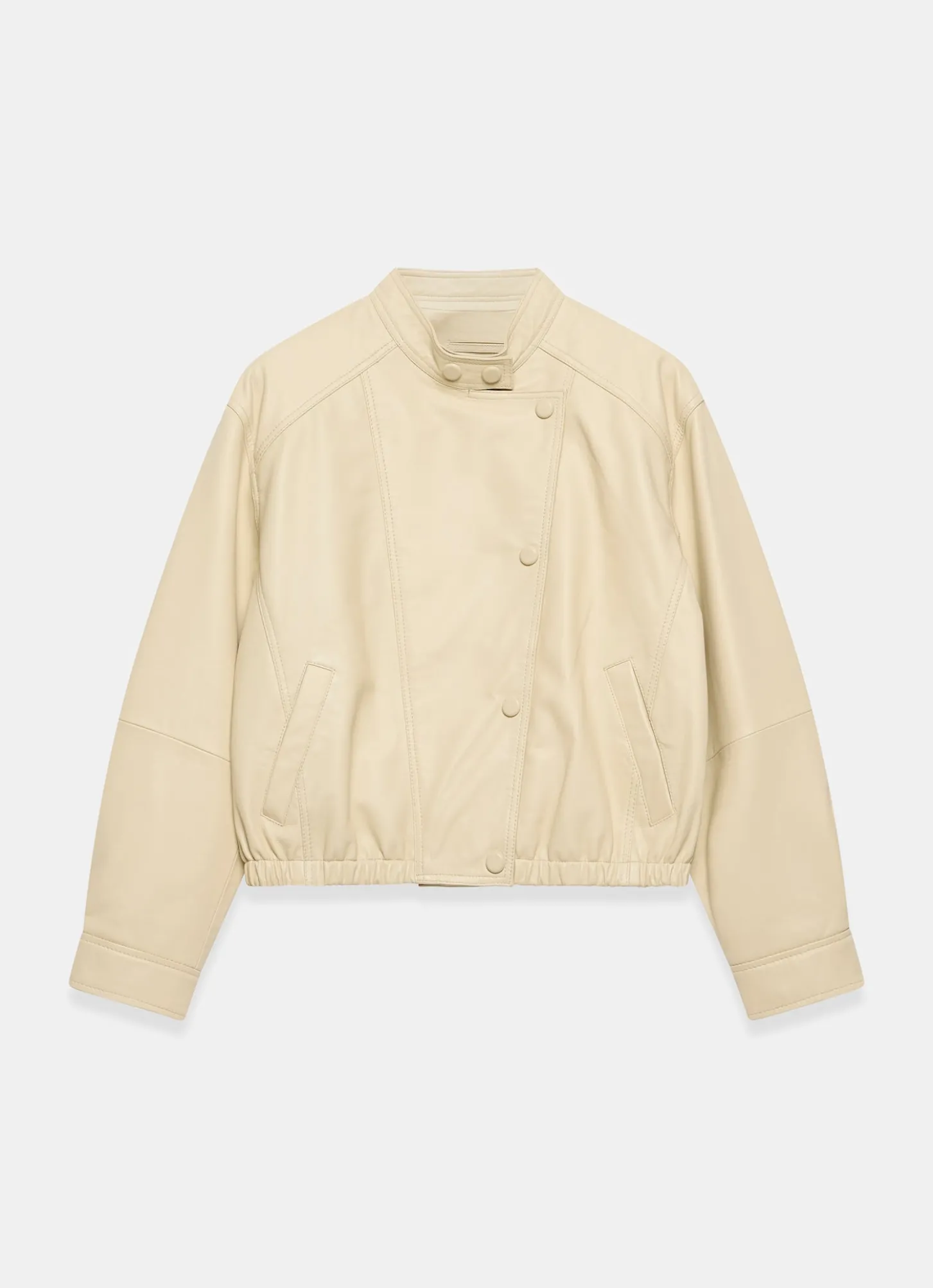 Butter Yellow Leather Cropped Pilot Bomber Jacket