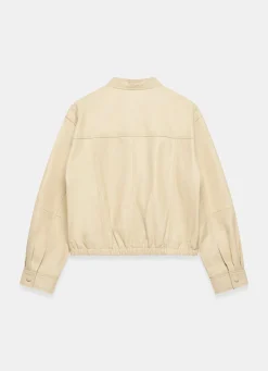 Butter Yellow Leather Cropped Pilot Bomber Jacket