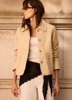Butter Yellow Leather Scallop Detail Jacket