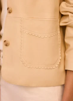 Butter Yellow Leather Scallop Detail Jacket
