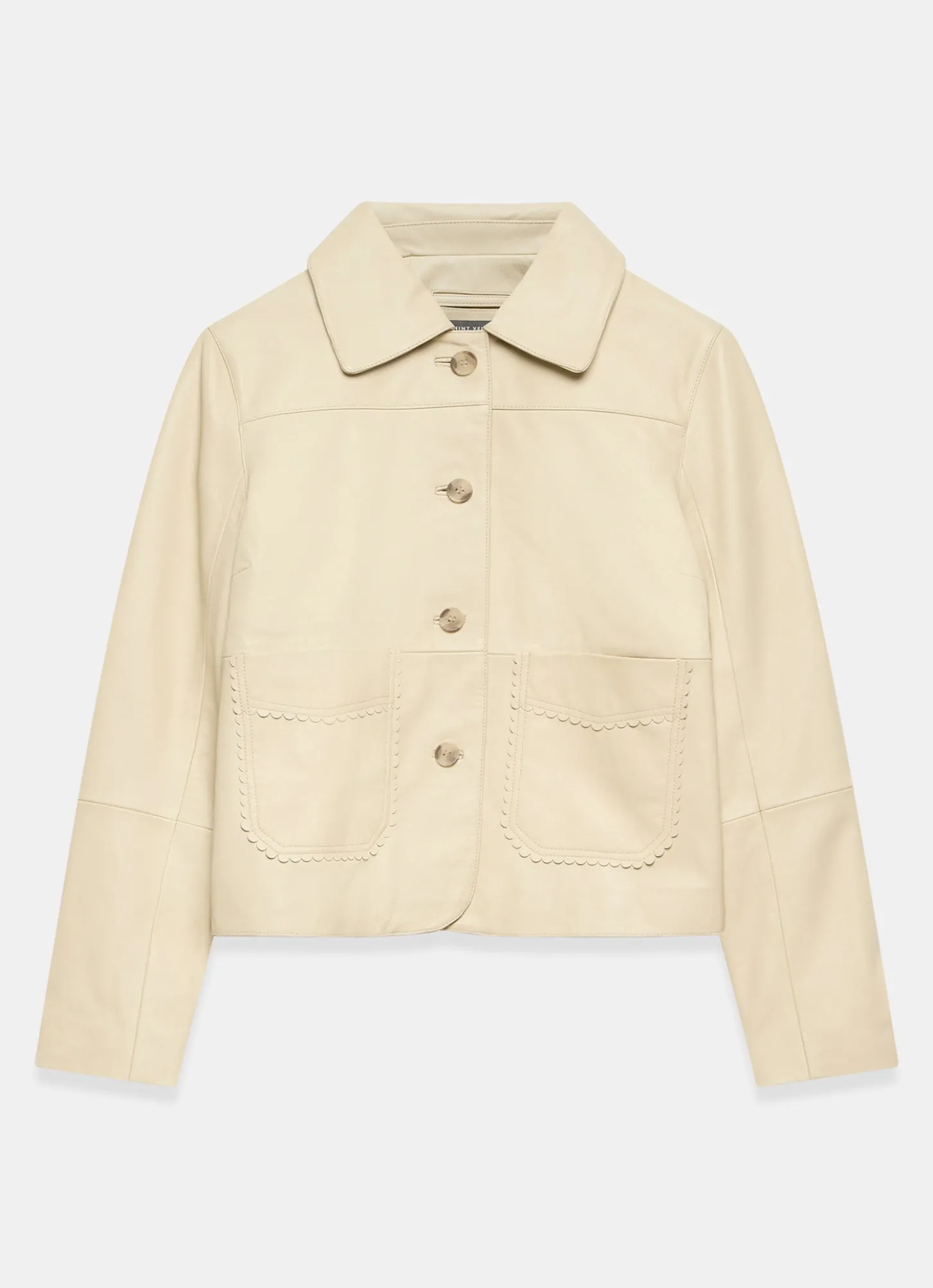 Butter Yellow Leather Scallop Detail Jacket