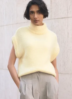 Butter Yellow Wool Blend Sleeveless Knit Top