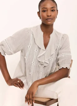 Cotton Stripe Ruffle Blouse
