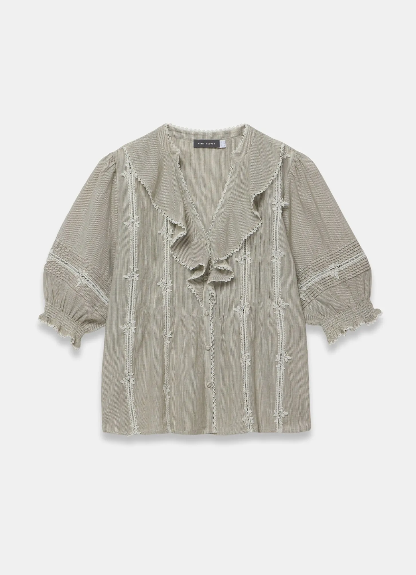 Cotton Stripe Ruffle Blouse