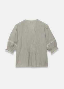 Cotton Stripe Ruffle Blouse