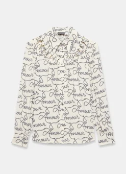 Cream Amour Print Bow Shirt
