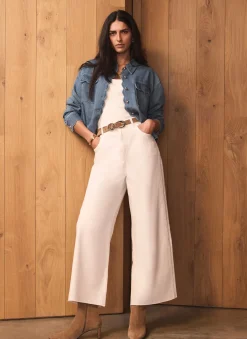Cream Ankle Wide Leg Jeans