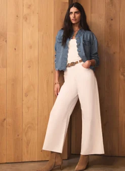 Cream Ankle Wide Leg Jeans