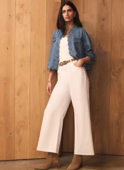 Cream Ankle Wide Leg Jeans