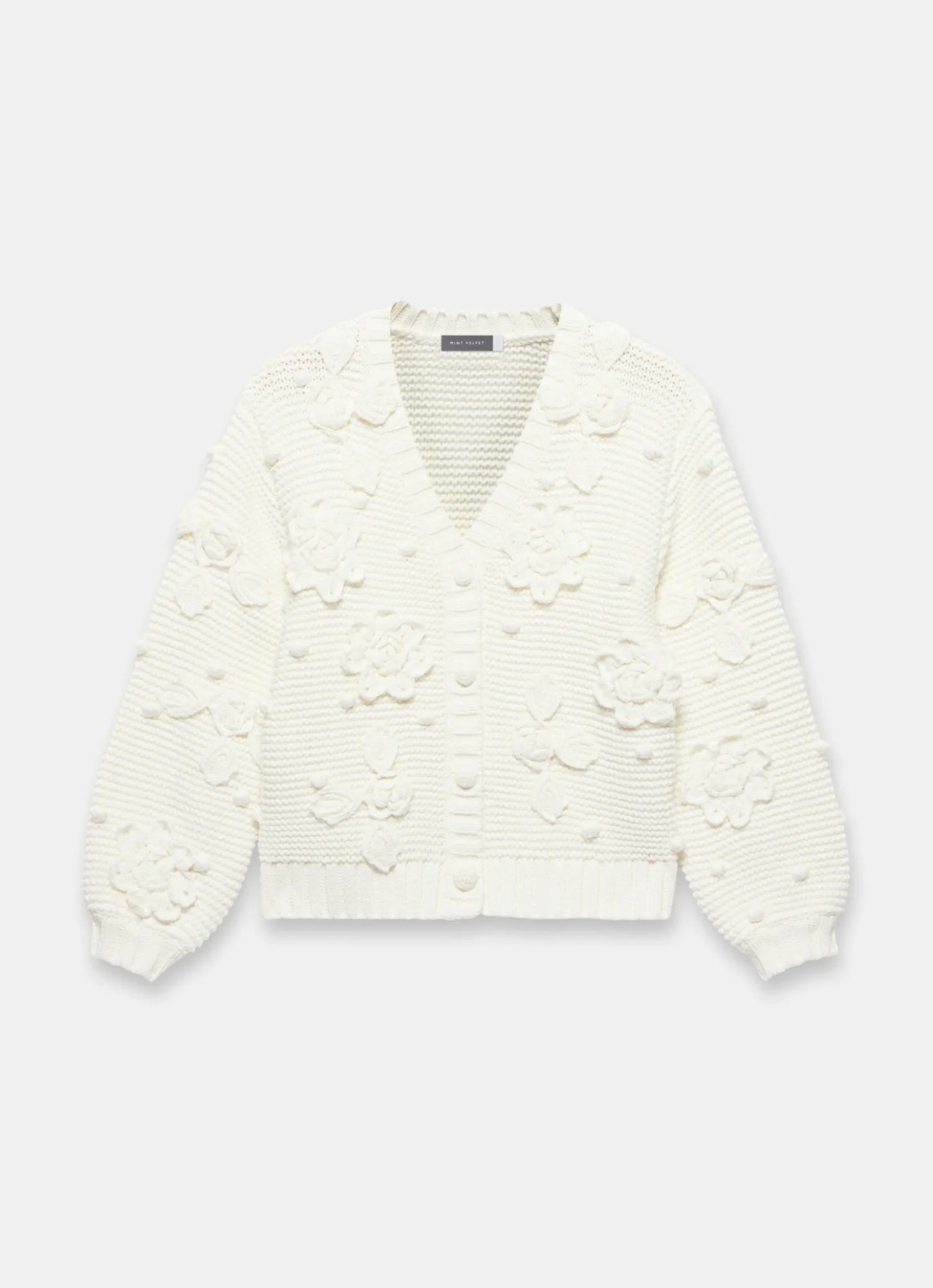 Cream Applique Flower Cardigan