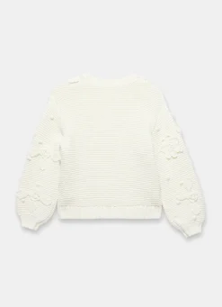 Cream Applique Flower Cardigan