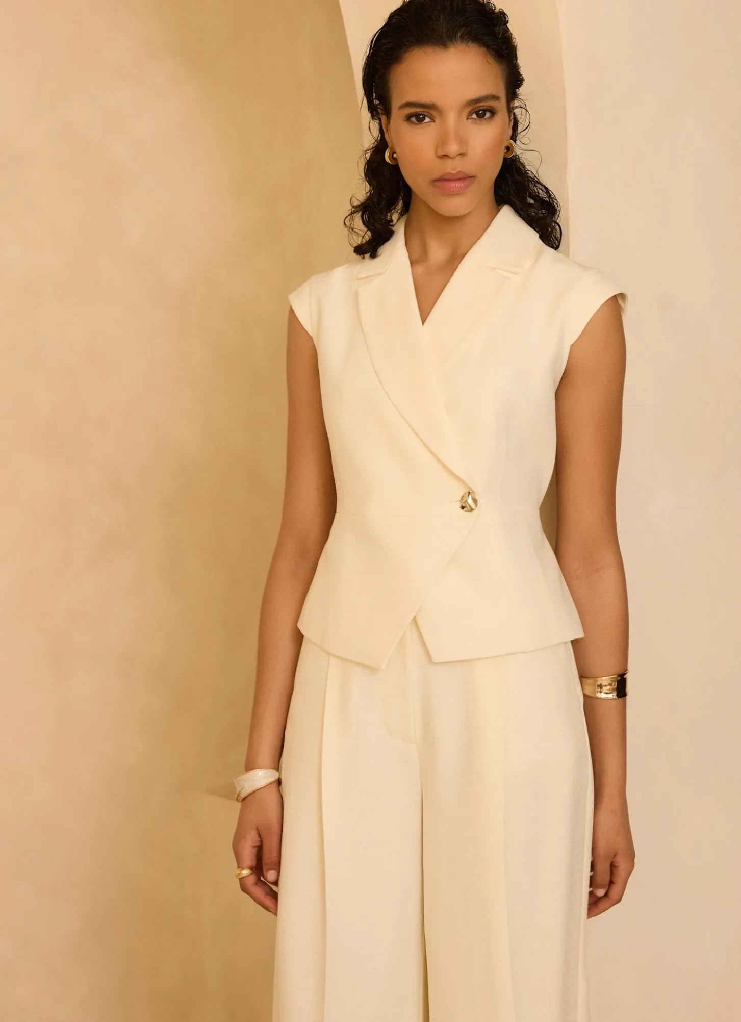 Cream Asymmetric Tailored Waistcoat
