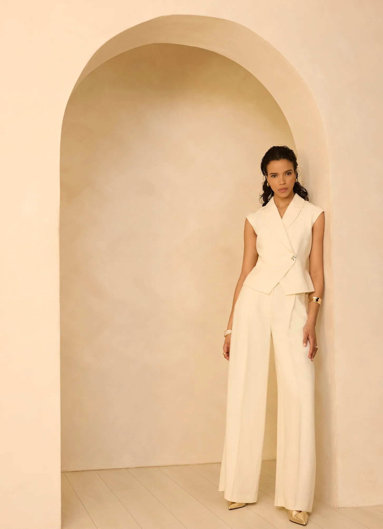Cream Asymmetric Tailored Waistcoat