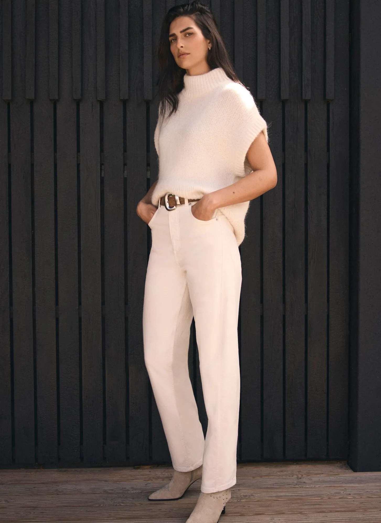 Cream Barrel Leg Jeans