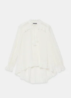 Cream Broderie Trim Longline Blouse