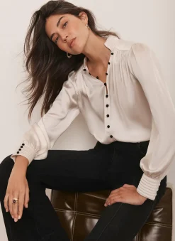 Cream Contrast Satin Blouse