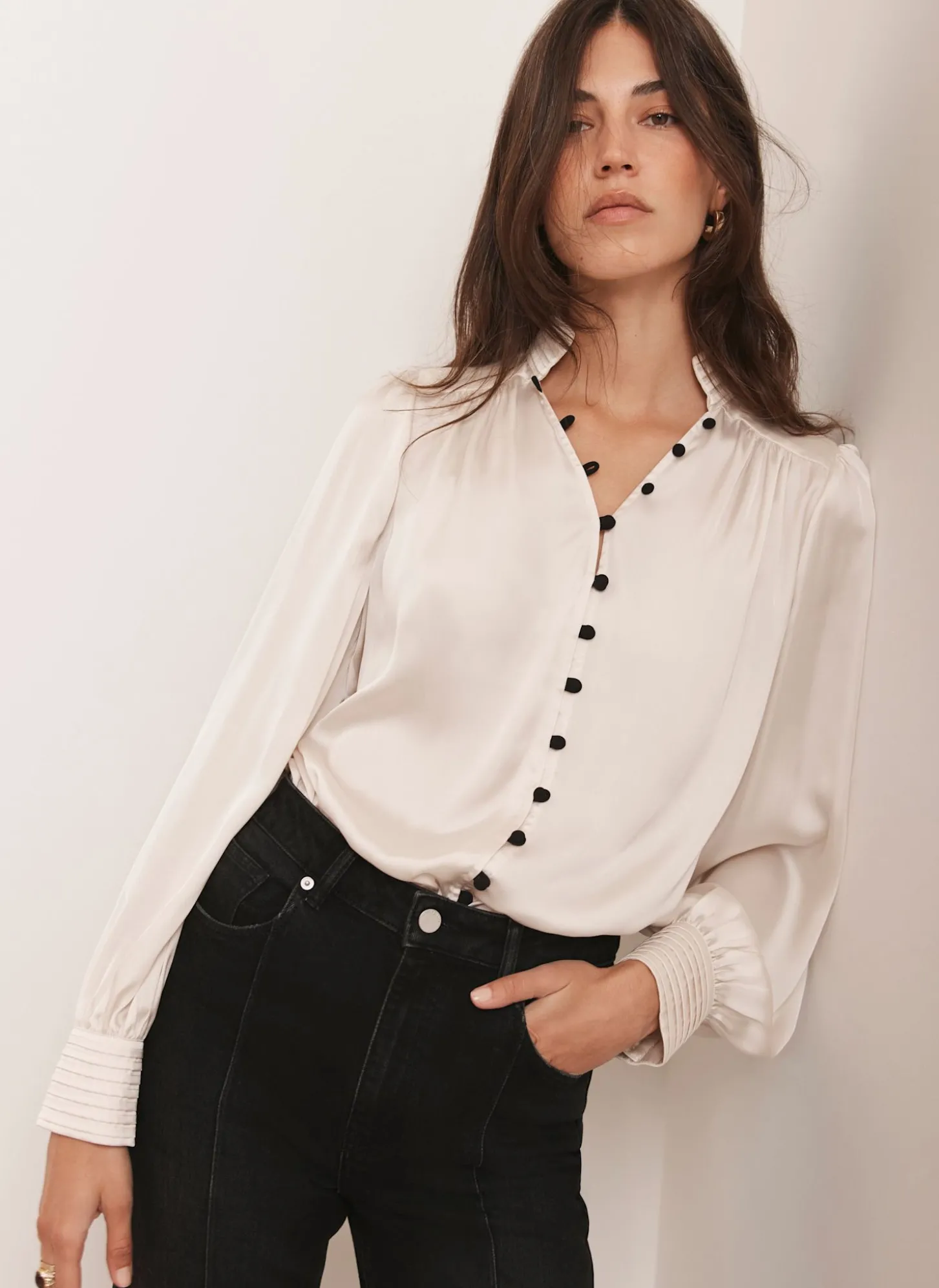 Cream Contrast Satin Blouse