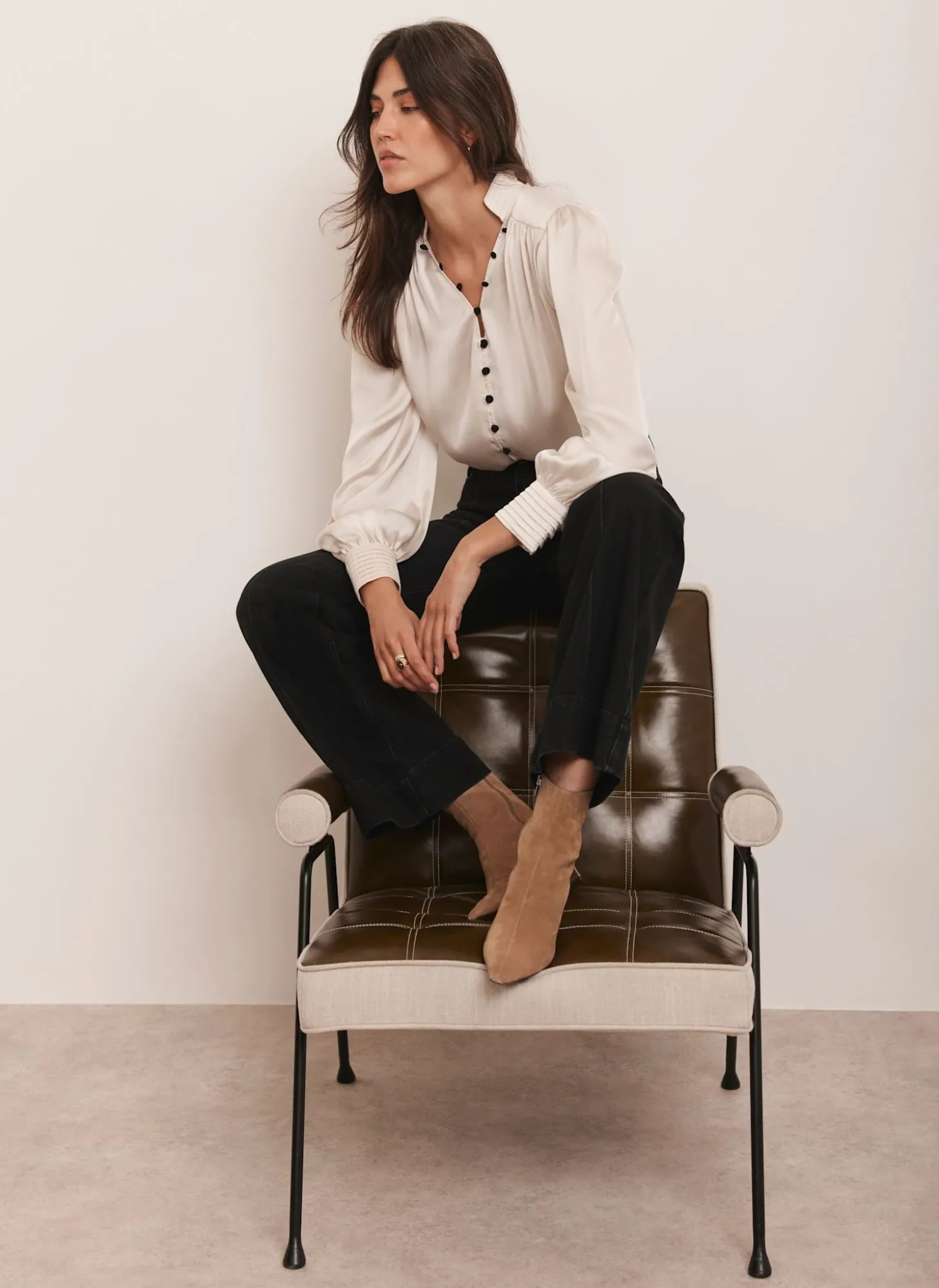 Cream Contrast Satin Blouse