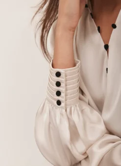 Cream Contrast Satin Blouse