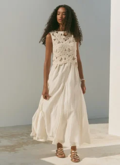 Cream Cotton Blend Crochet Maxi Dress