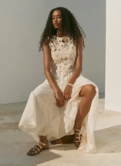 Cream Cotton Blend Crochet Maxi Dress
