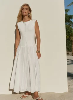 Cream Cotton Blend Drop Waist Maxi Dress