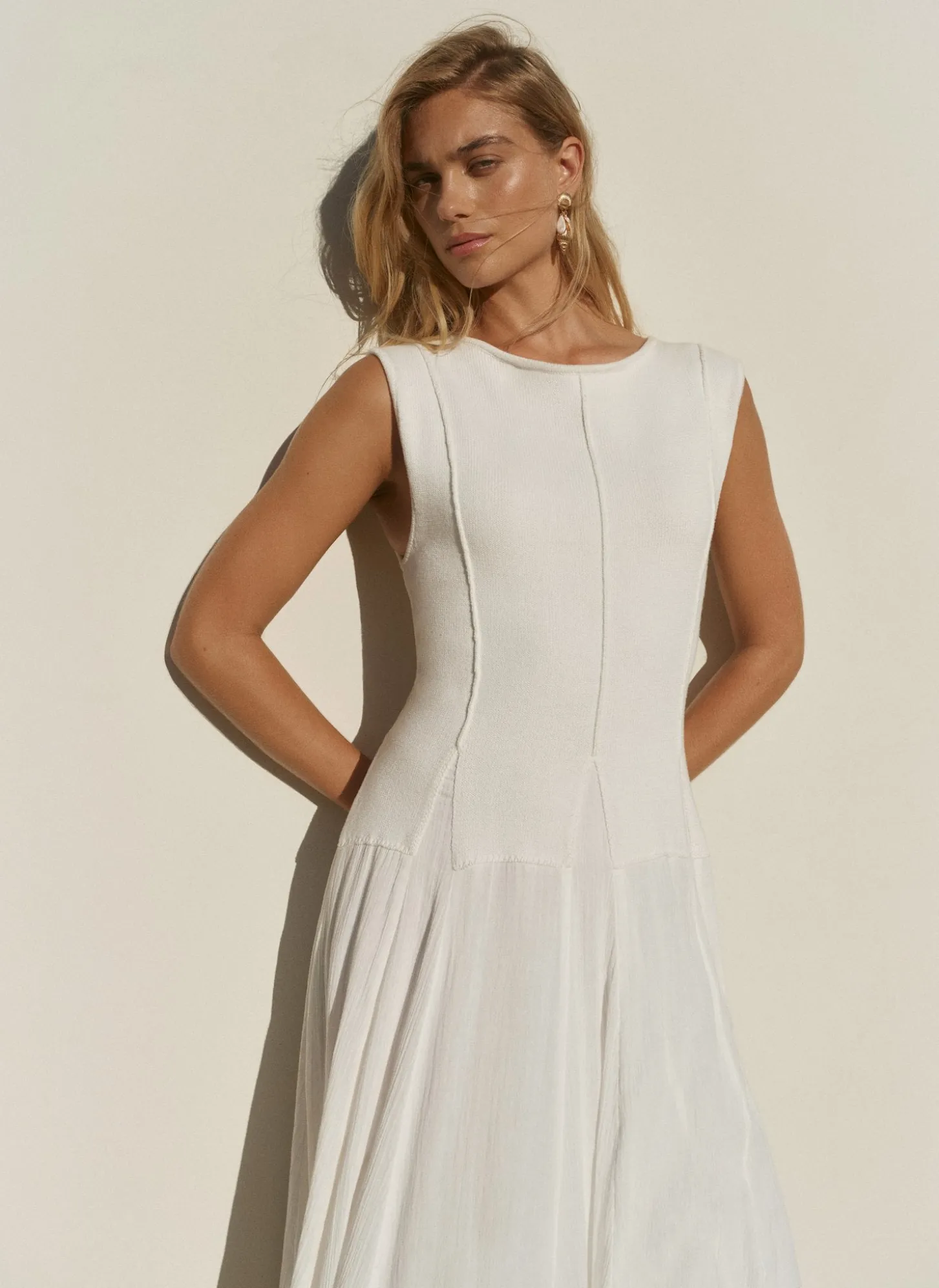 Cream Cotton Blend Drop Waist Maxi Dress