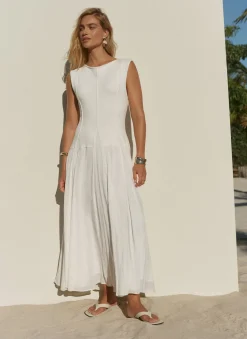 Cream Cotton Blend Drop Waist Maxi Dress