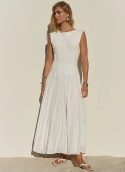 Cream Cotton Blend Drop Waist Maxi Dress