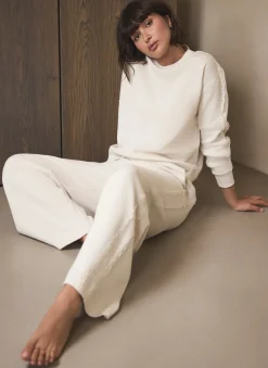 Cream Cotton Blend Lace Trim Sweatshirt