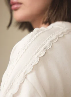 Cream Cotton Blend Lace Trim Sweatshirt