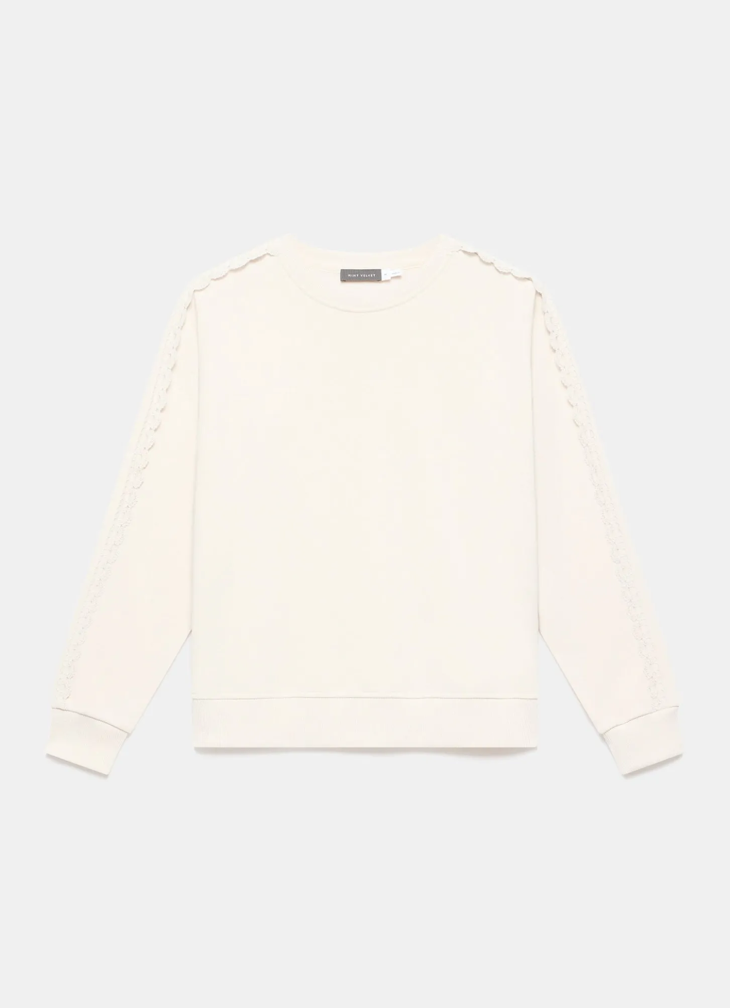 Cream Cotton Blend Lace Trim Sweatshirt