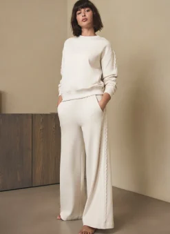 Cream Cotton Blend Lace Trim Joggers