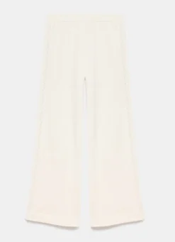 Cream Cotton Blend Lace Trim Joggers