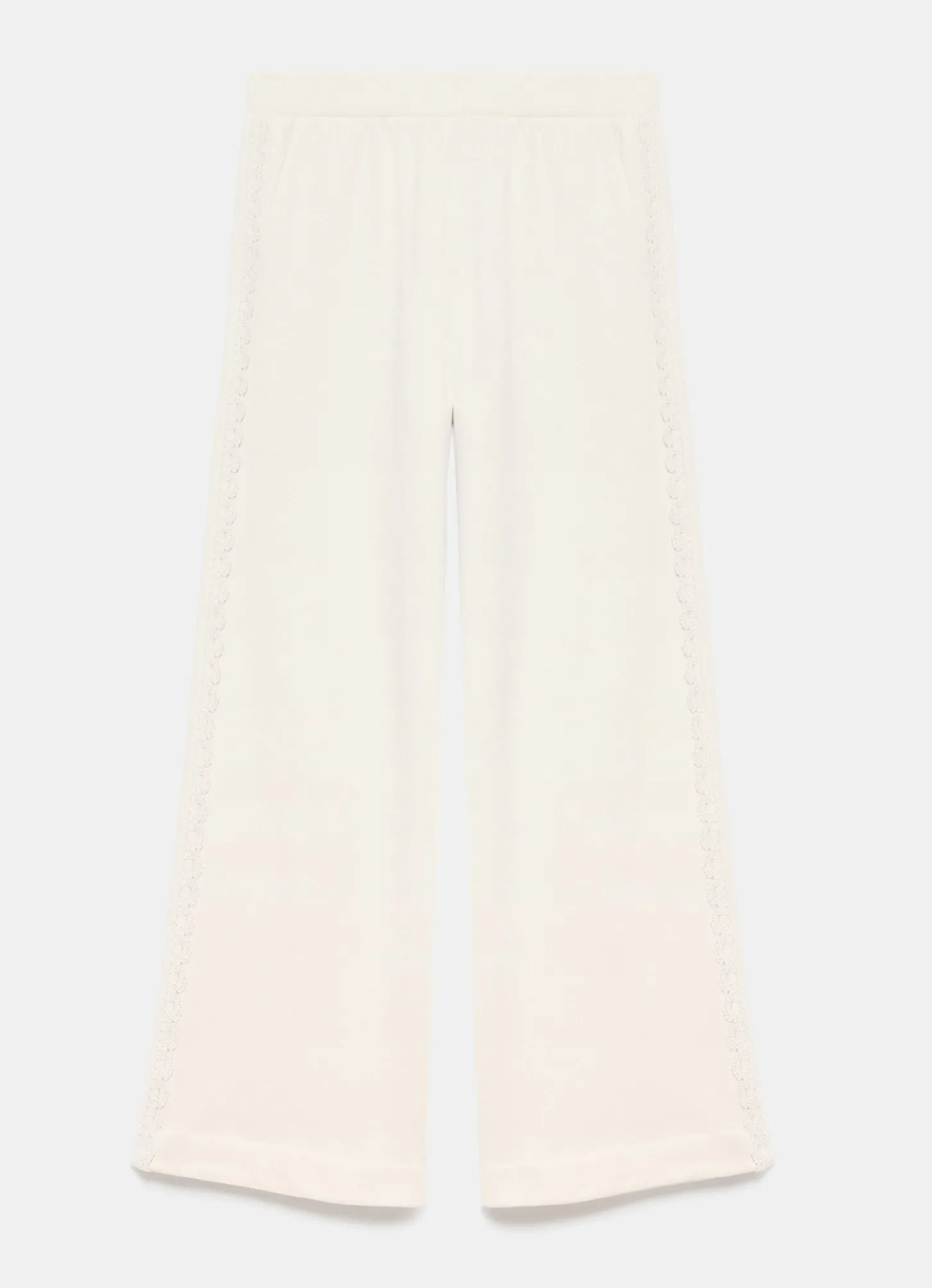 Cream Cotton Blend Lace Trim Joggers