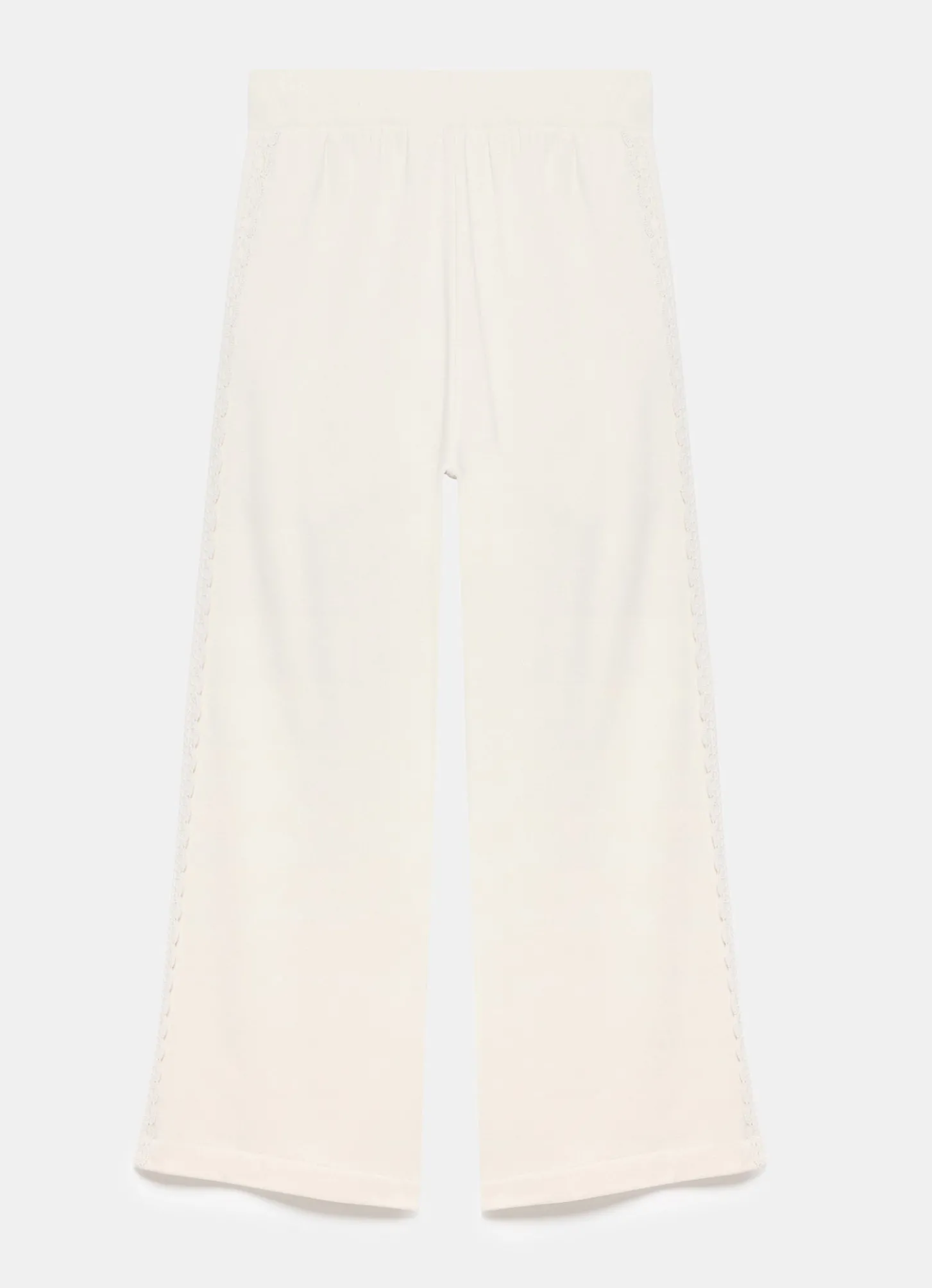 Cream Cotton Blend Lace Trim Joggers