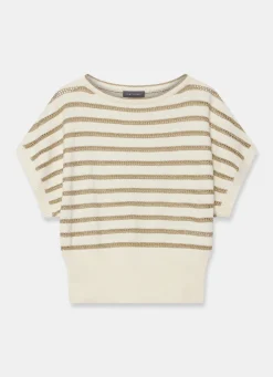 Cream Cotton Blend Metallic Stripe Top