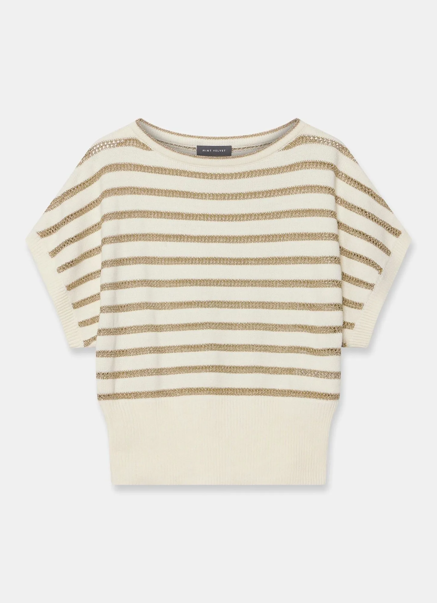 Cream Cotton Blend Metallic Stripe Top