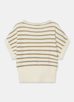 Cream Cotton Blend Metallic Stripe Top