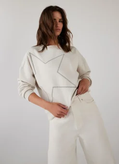 Cream Cotton Blend Star Sweatshirt