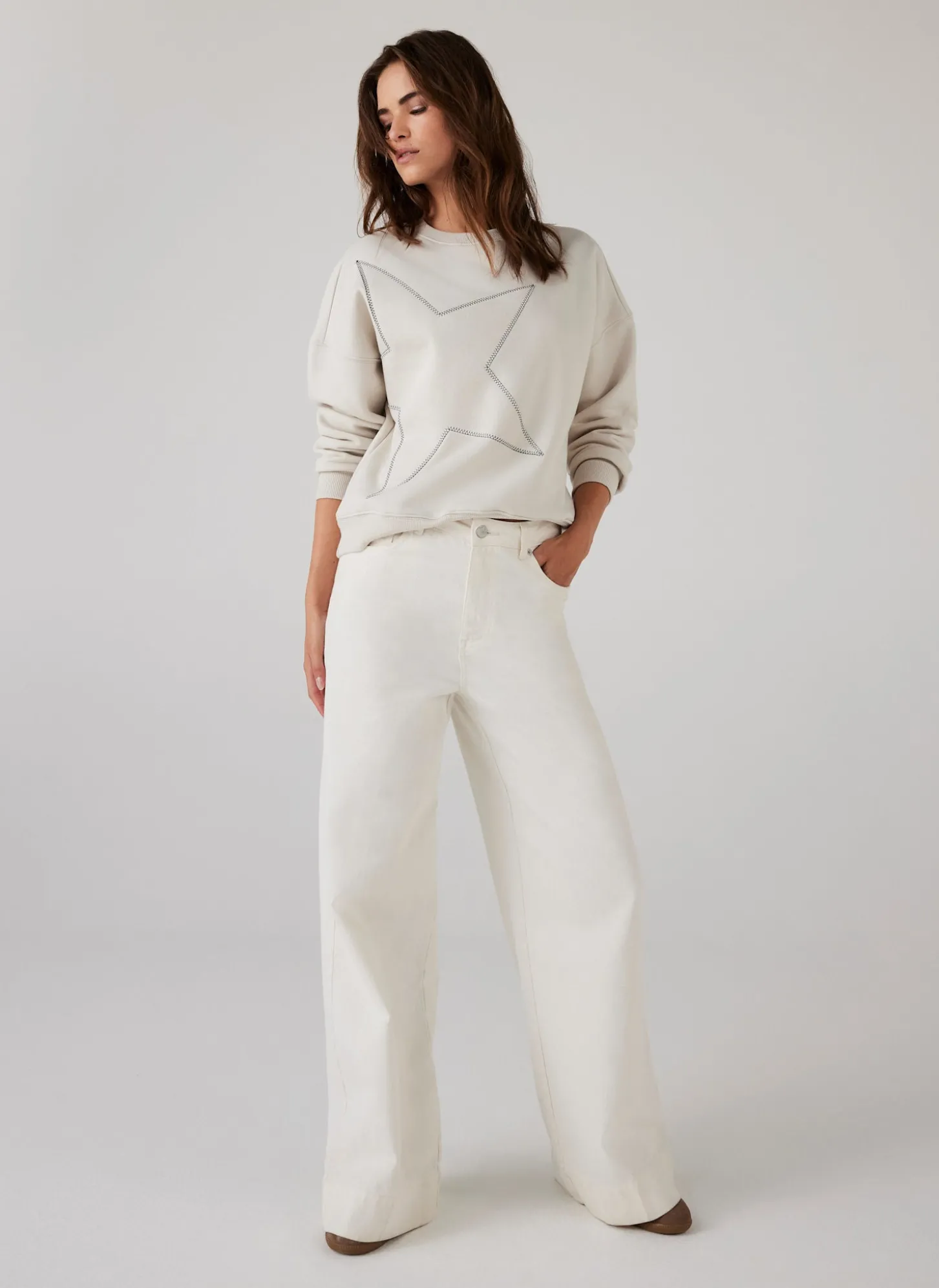 Cream Cotton Blend Star Sweatshirt