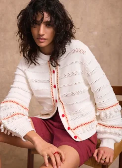 Cream Cotton Blend Tassel Cardigan