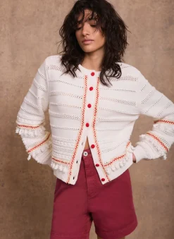 Cream Cotton Blend Tassel Cardigan