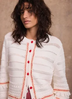 Cream Cotton Blend Tassel Cardigan