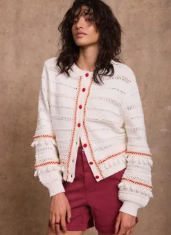 Cream Cotton Blend Tassel Cardigan