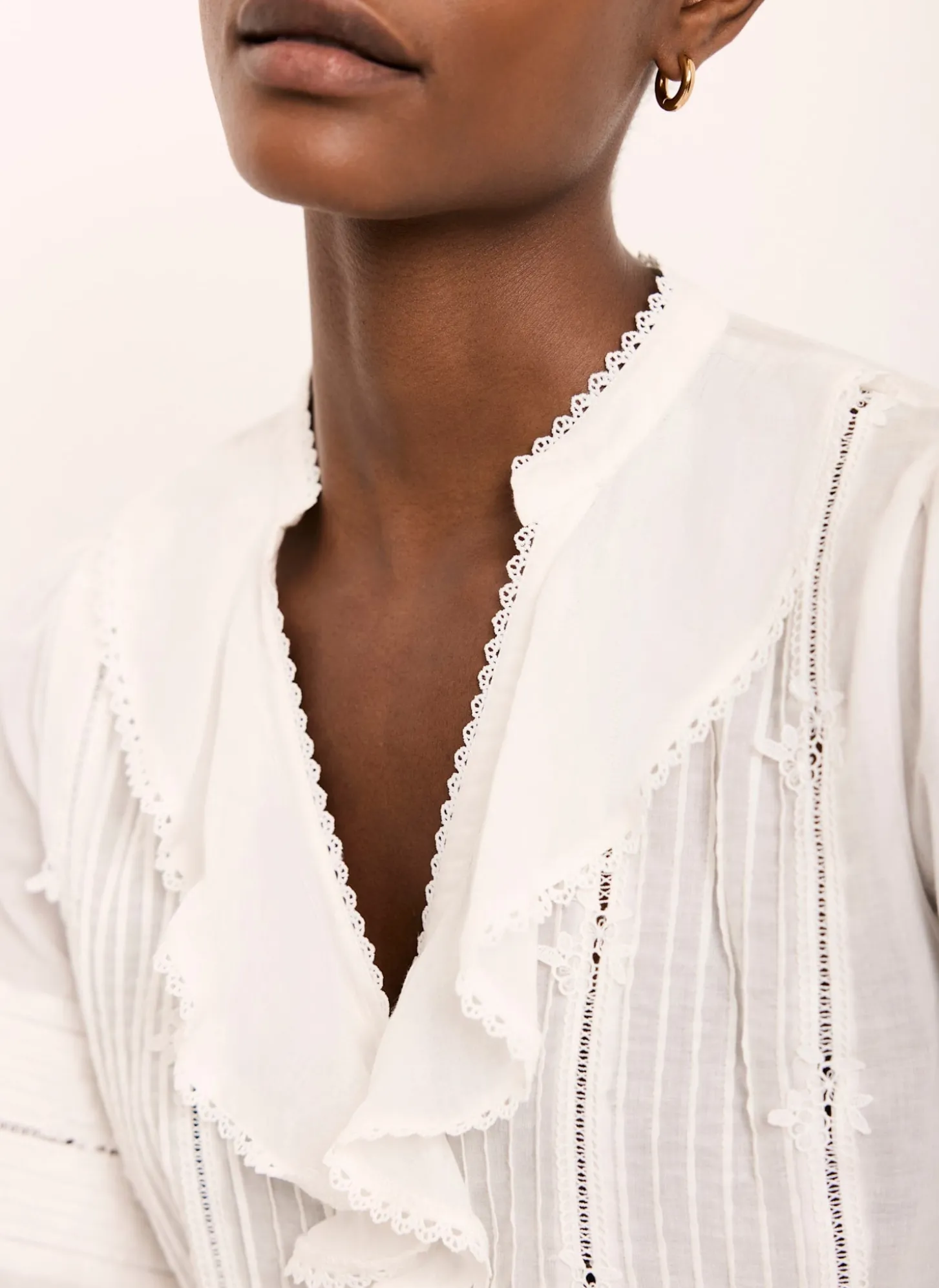 Cream Cotton Ruffle Blouse