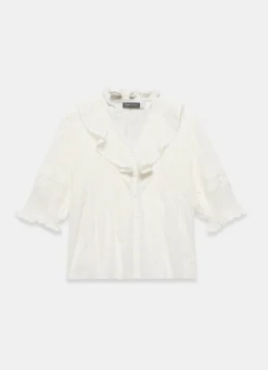 Cream Cotton Ruffle Blouse