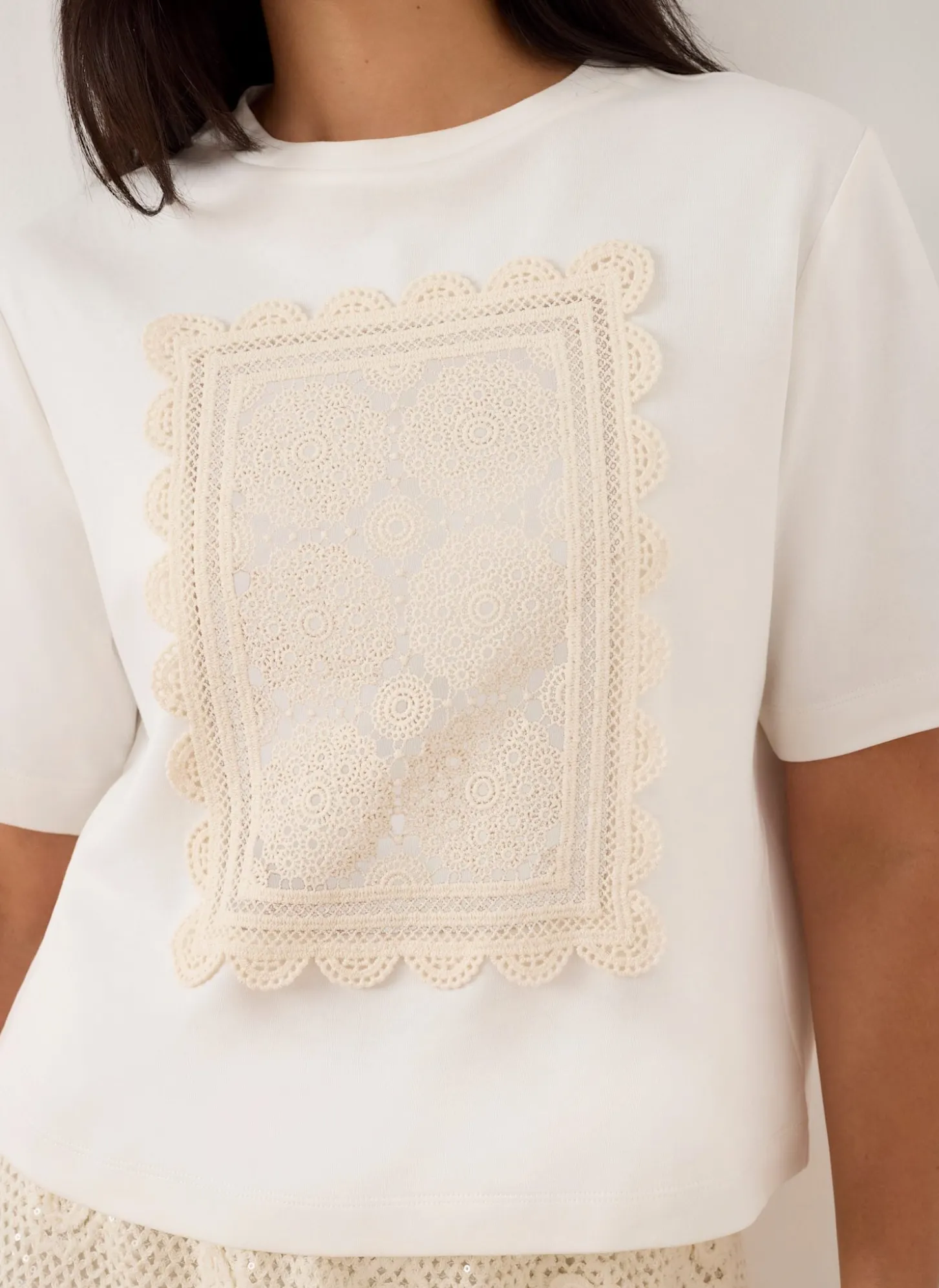 Cream Crochet Panel T-Shirt