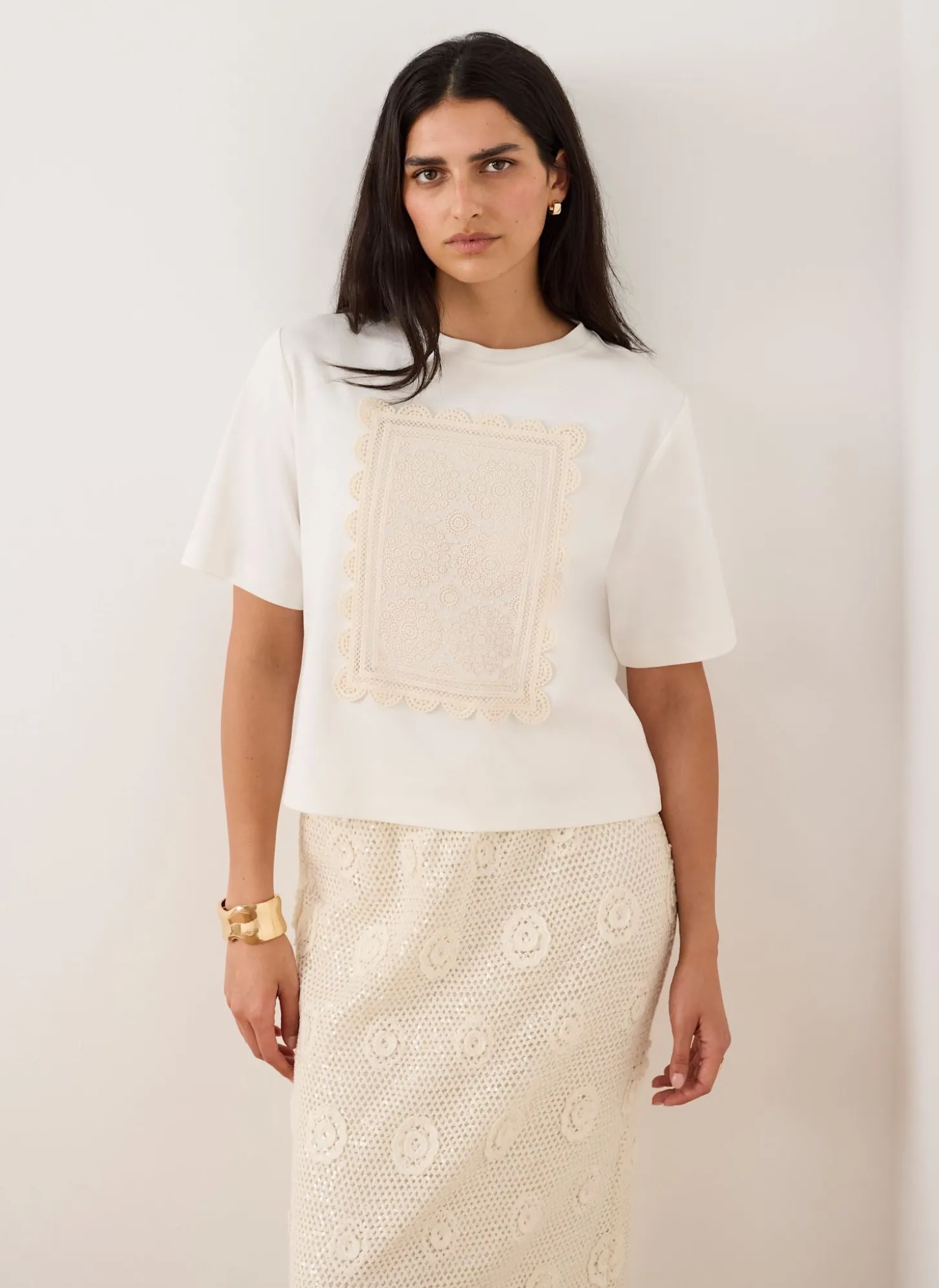 Cream Crochet Panel T-Shirt