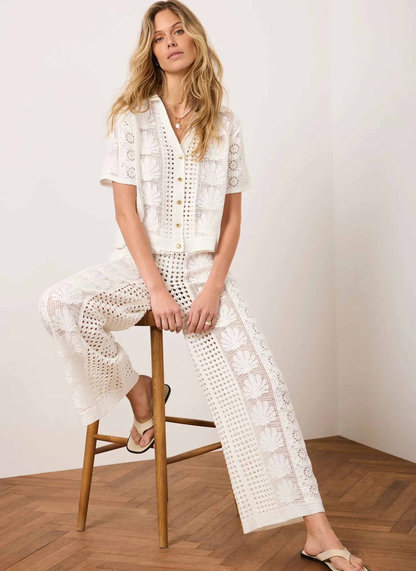 Cream Crochet Shell Shirt